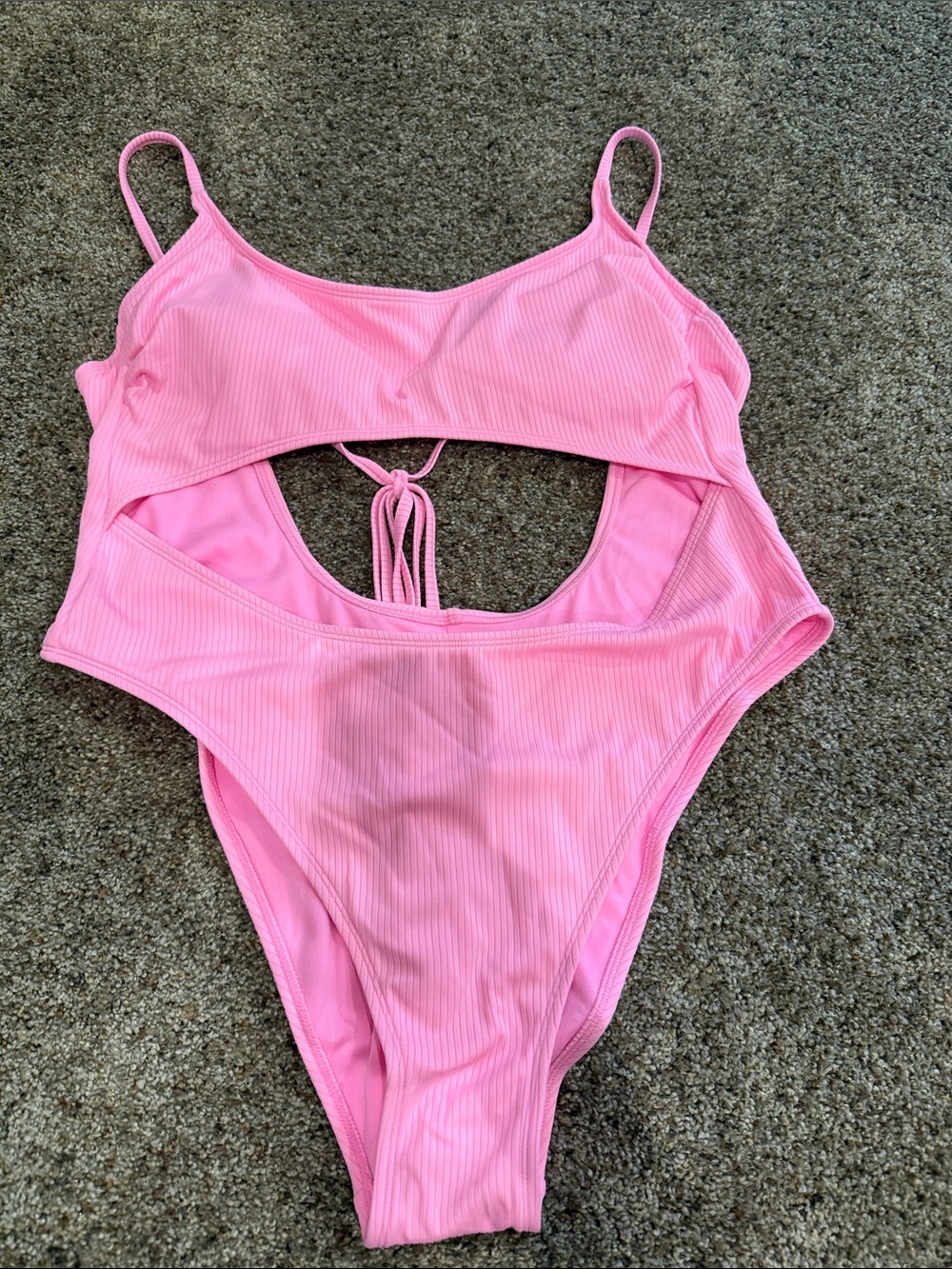 wild fable Pink Ribbed One-Piece Swimsuit with Front Cutout